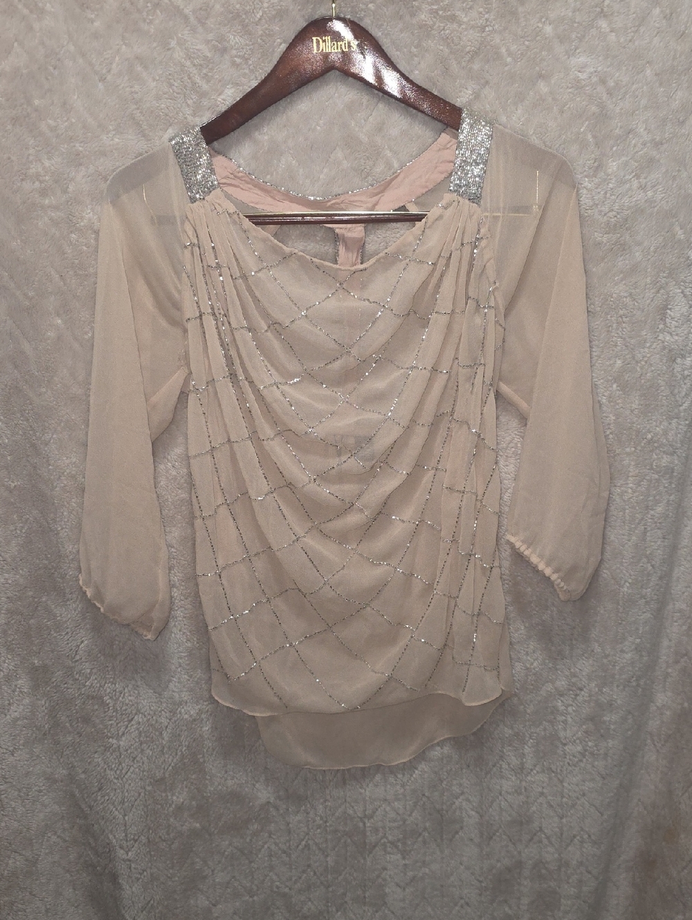 BKE Draped Chiffon Top with Silver Beaded Accents